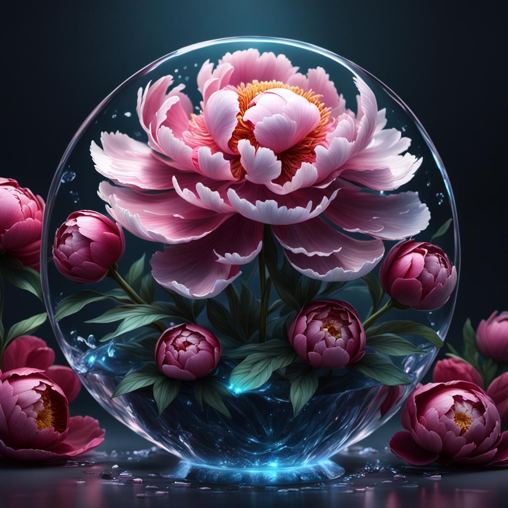 Glass Peony in Detailed Matte Painting