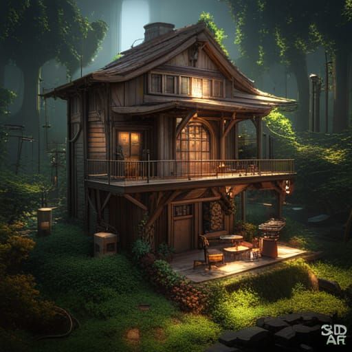 Steampunk Cozy Cabin in the Woods