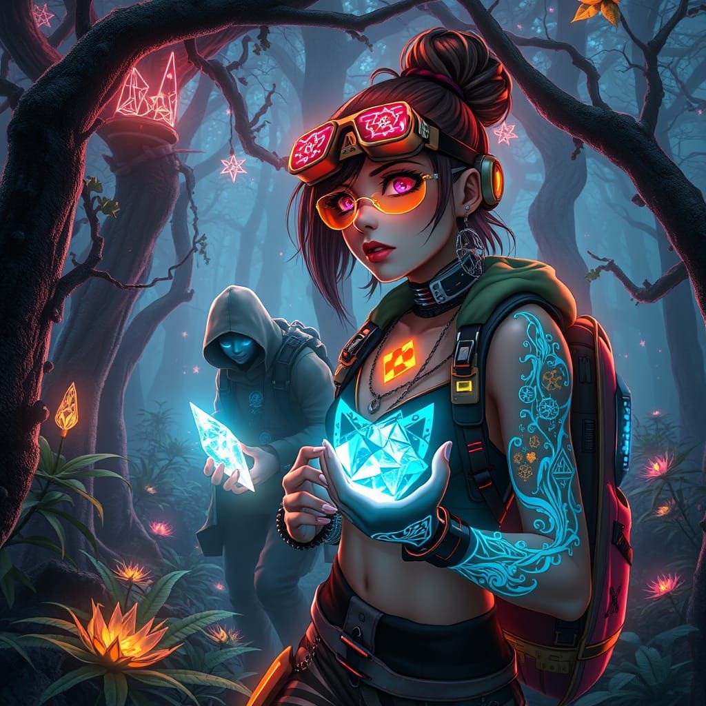 Cyberpunk Goddess Pursues Stealthy Thief Through Glowing For...