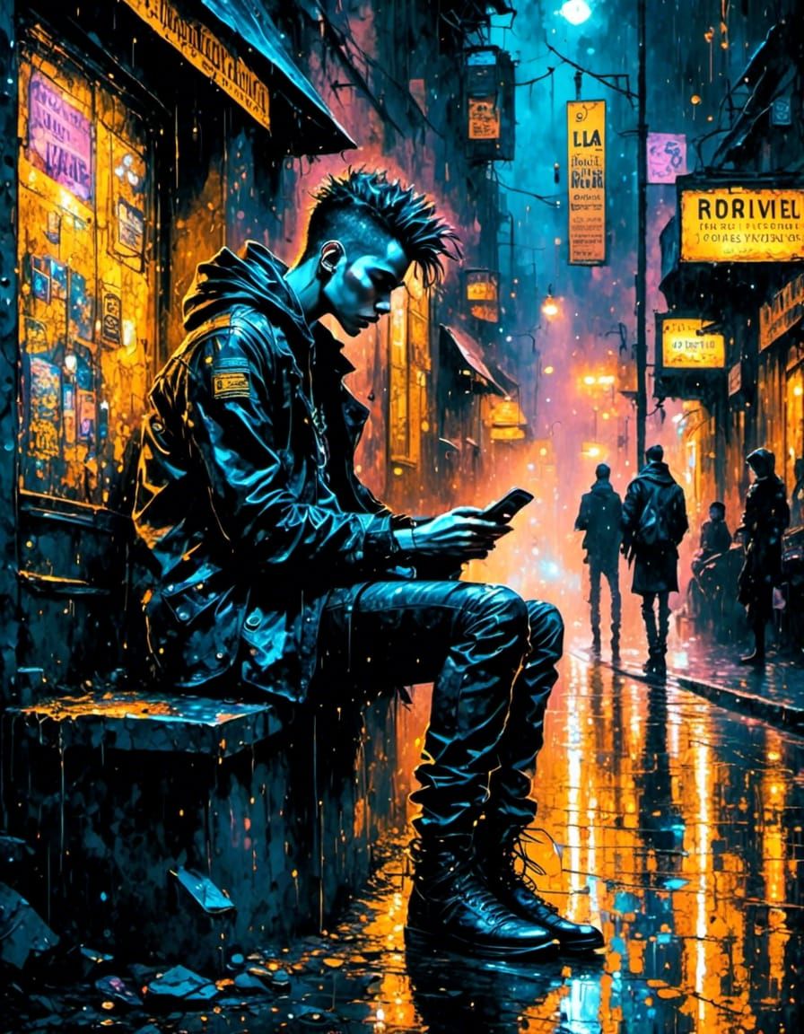 Goth Punk in Cyberpunk Alleyway