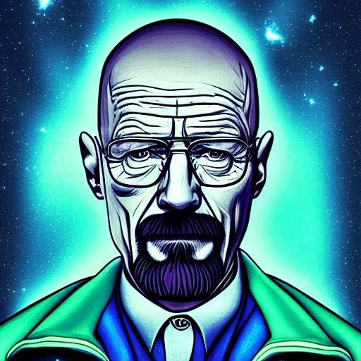 Walter White in Space: Holographic Astral Illustration