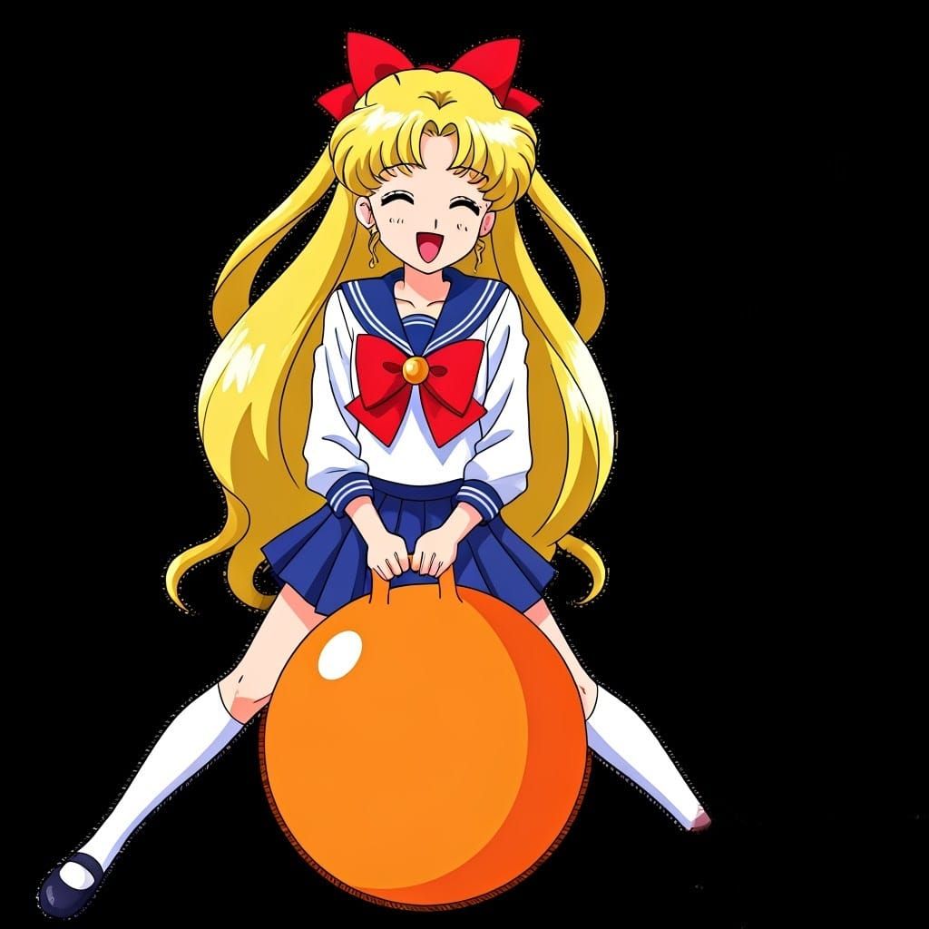 Blonde Schoolgirl Sailor Bounces on Orange Hopper Ball