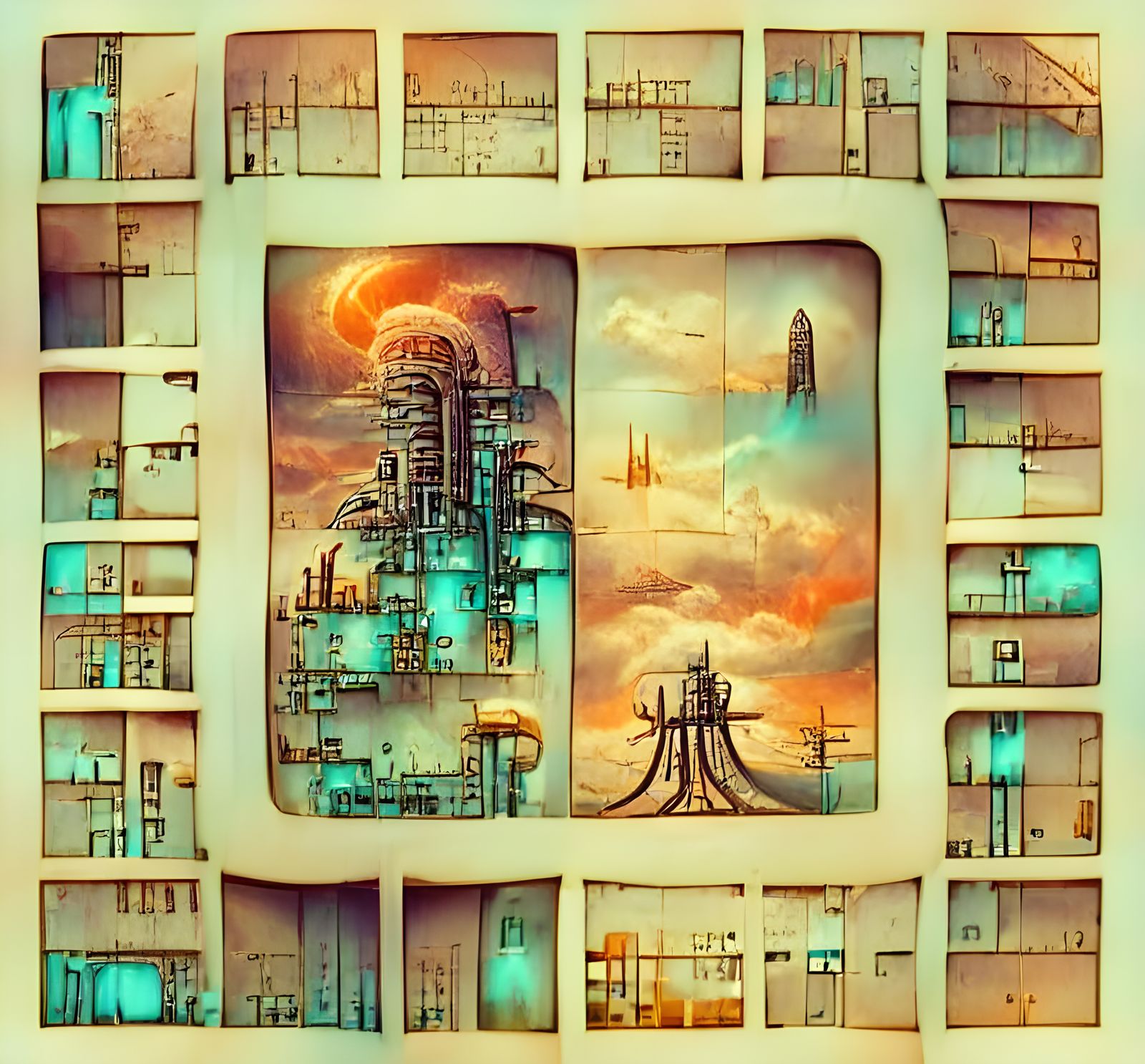 Surreal Nuclear Fantasy Landscape in Dieselpunk Style