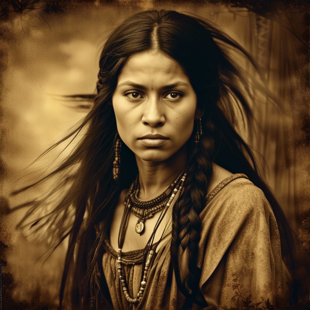 Sepia Portrait of a Sad Amerindian Woman