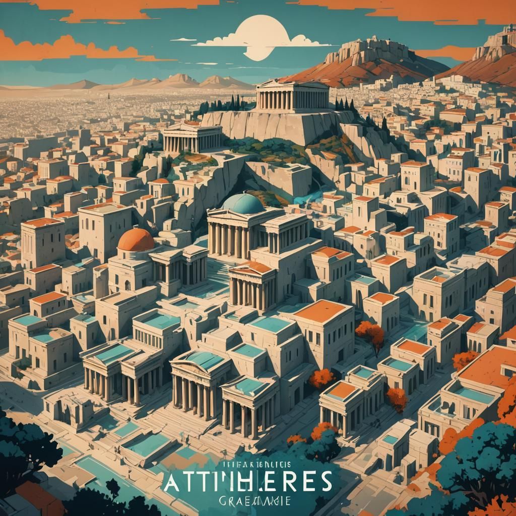 Greek Landmarks in 1920s Propaganda Poster Style