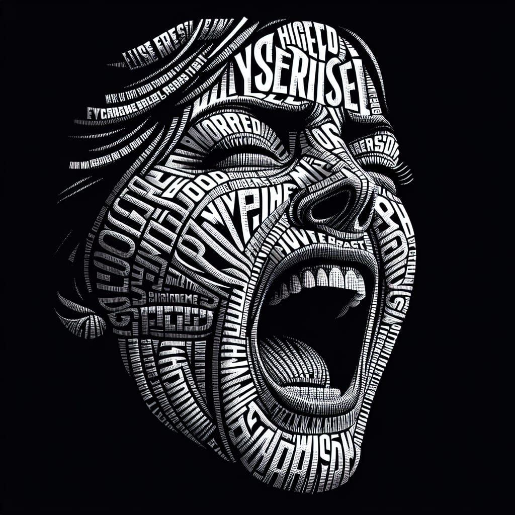 Typography Art Depicts Screaming Woman in Halftone Calligrap...