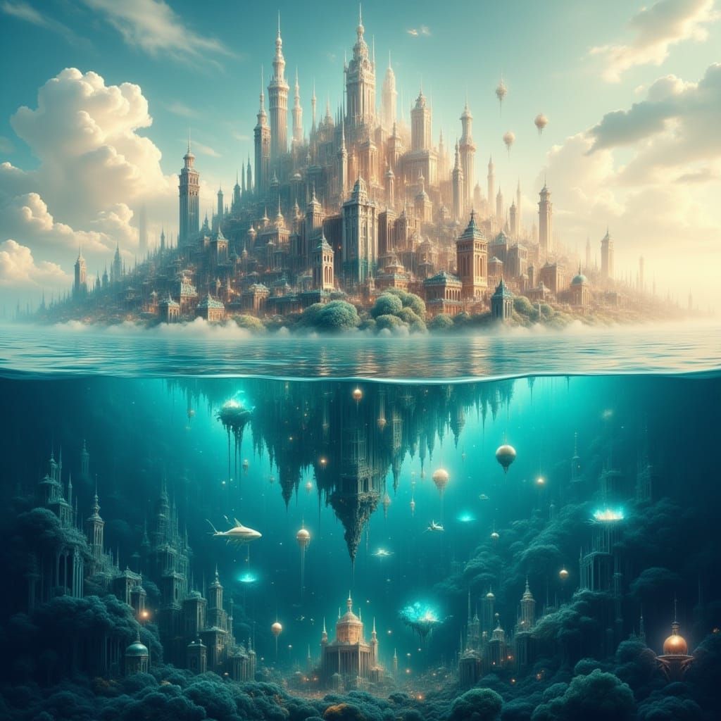 Surreal Split Cityscape: Dreamy Pastel Fantasy
