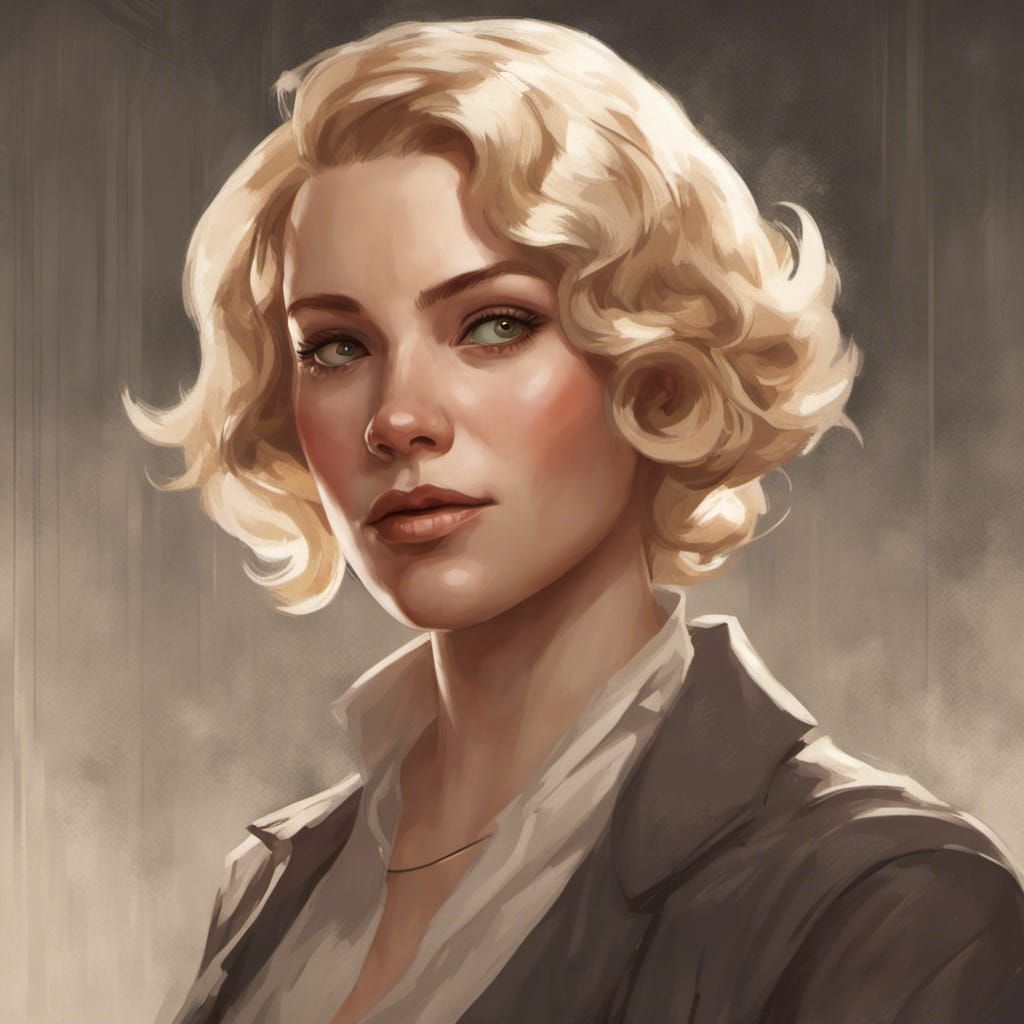 1920s Blonde Journalist Character Portrait in Art Nouveau St...