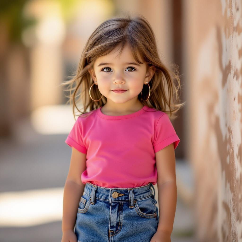 Photorealistic 3-Year-Old Girl with Denim Skirt