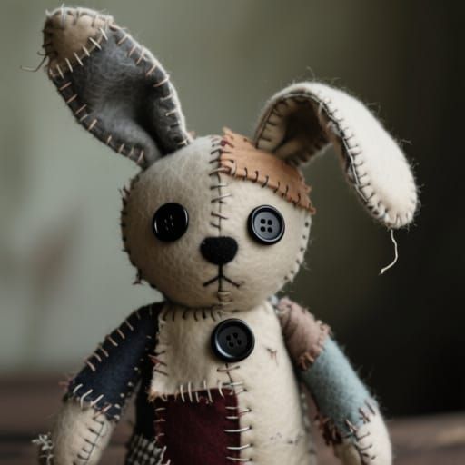Creepy Old Stuffed Rabbit with Button Eyes
