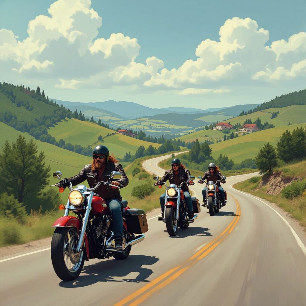 Bikers on Harleys: Dramatic Lighting and Retrofuturism