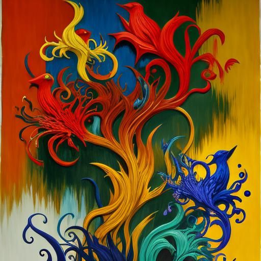 Abstract Expressionist Organic Composition in Triadic Colors