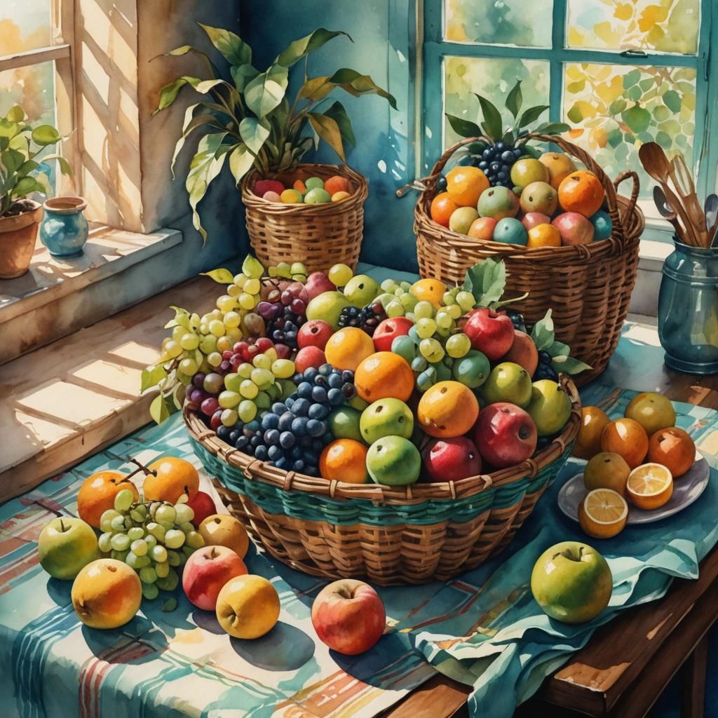 Fruit Still Life as Watercolor Painting