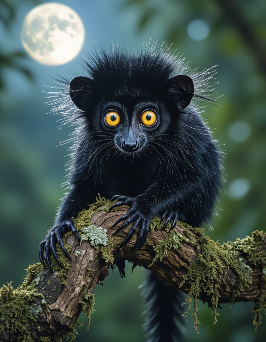 Madagascar Aye-Aye in Moonlight: Wildlife Photography
