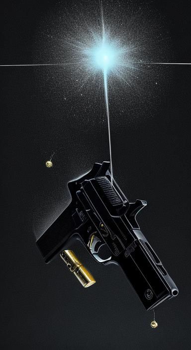 Abstract Gun Levitating with Glistening Baubles