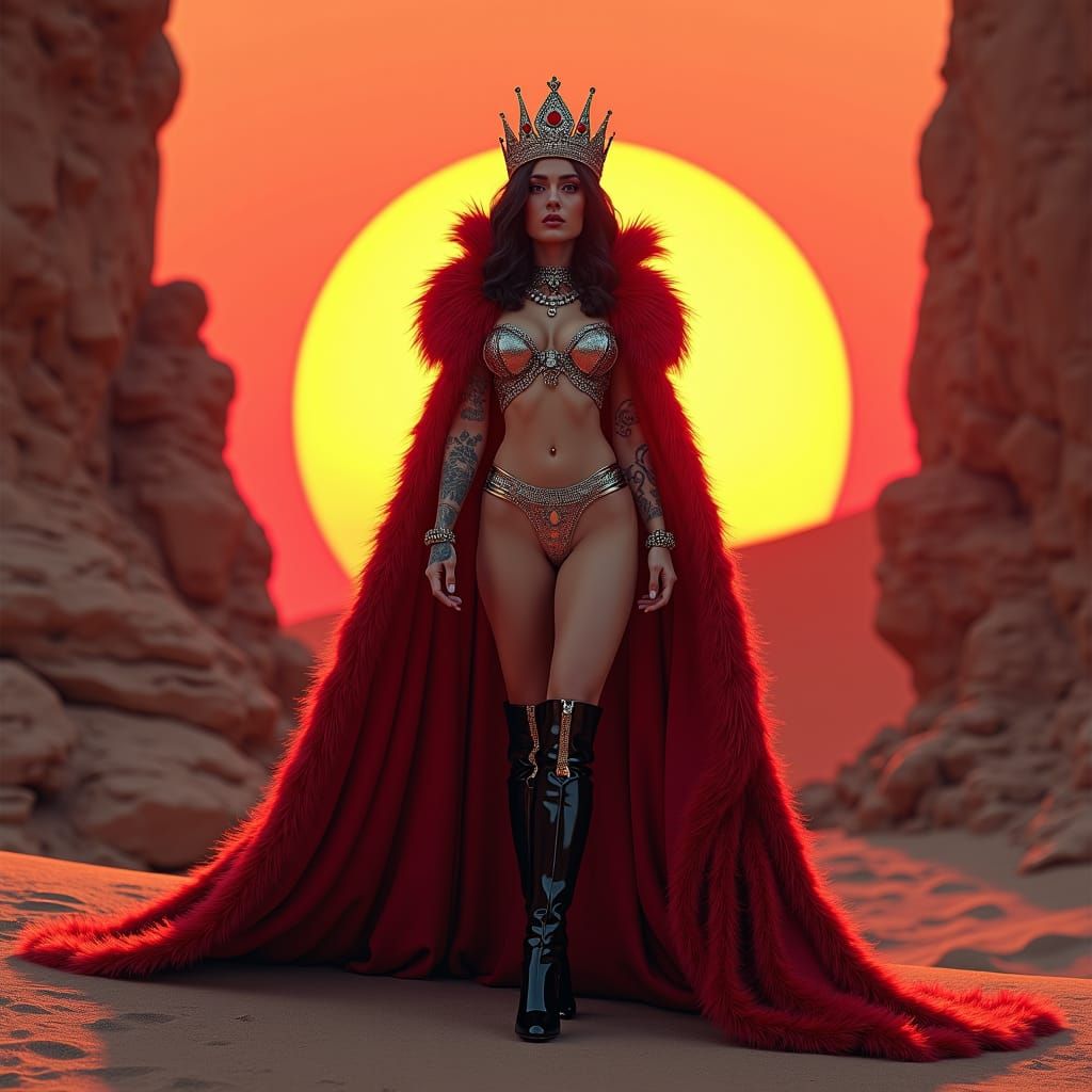 Regal Goddess in Desert Landscape, 3D Rendered