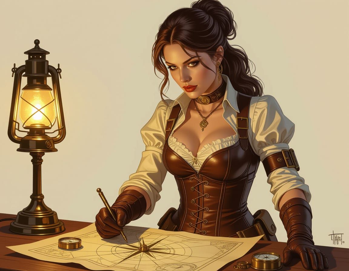 Steampunk Heroine Plots Course in Michelangelo Style