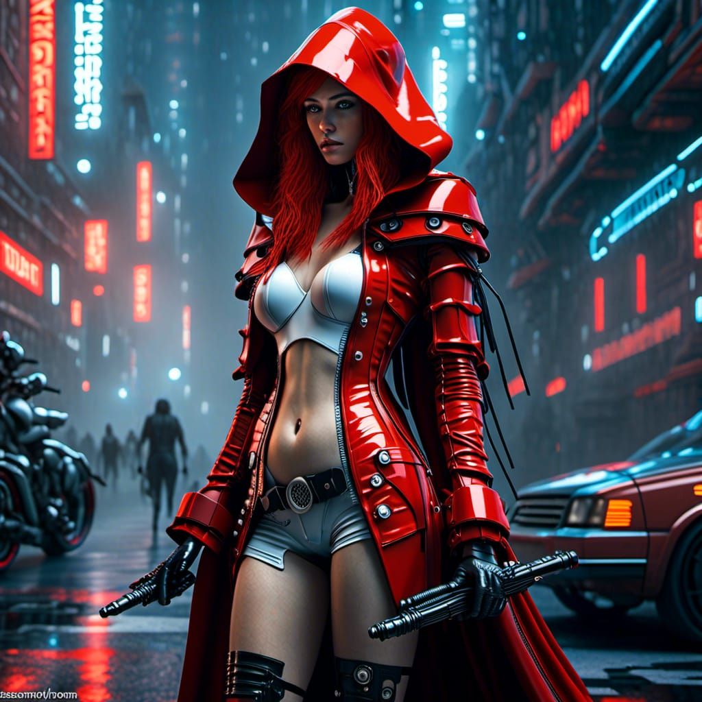 Cyberpunk Red Riding Hood with Cyborg Tech