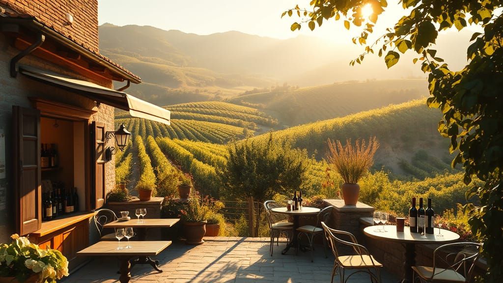 Italian Vineyard Wine Shop in Impressionist Style