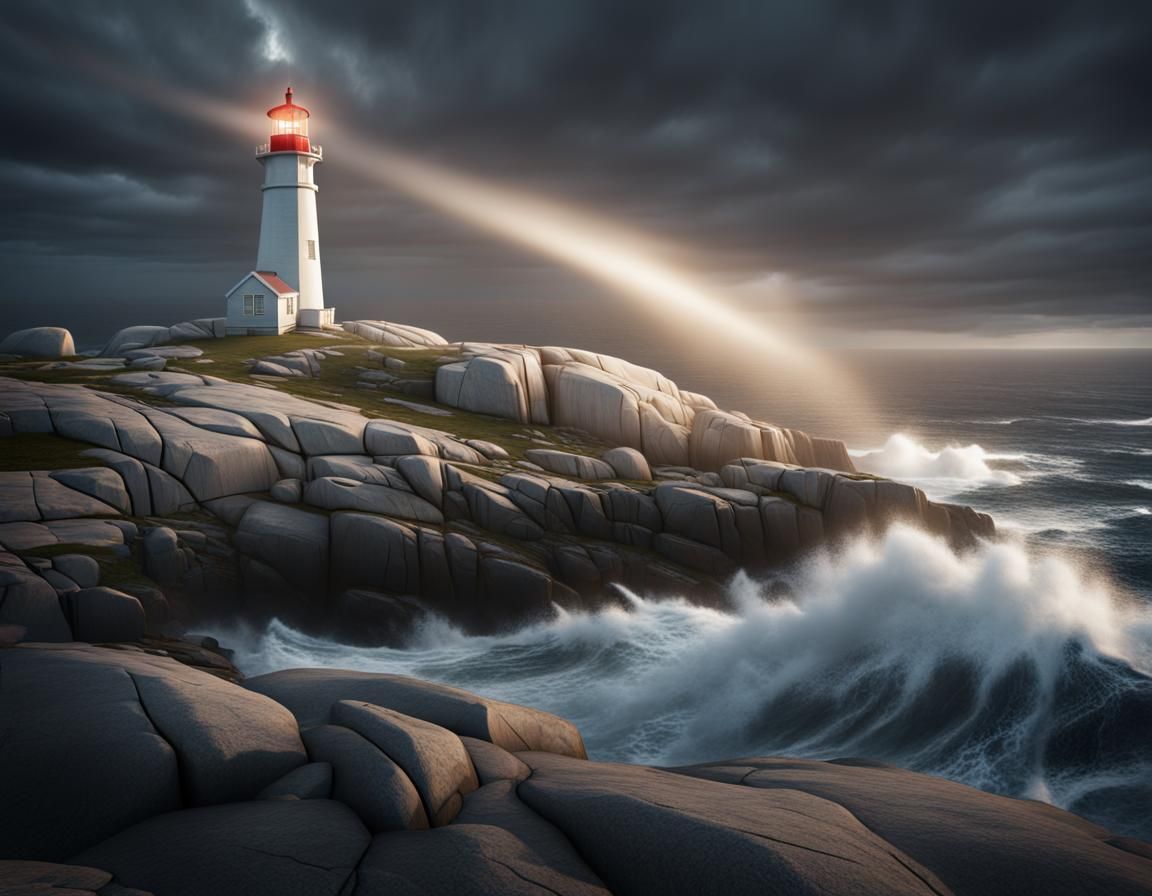 Light through the darkness at Peggy's Cove, NS