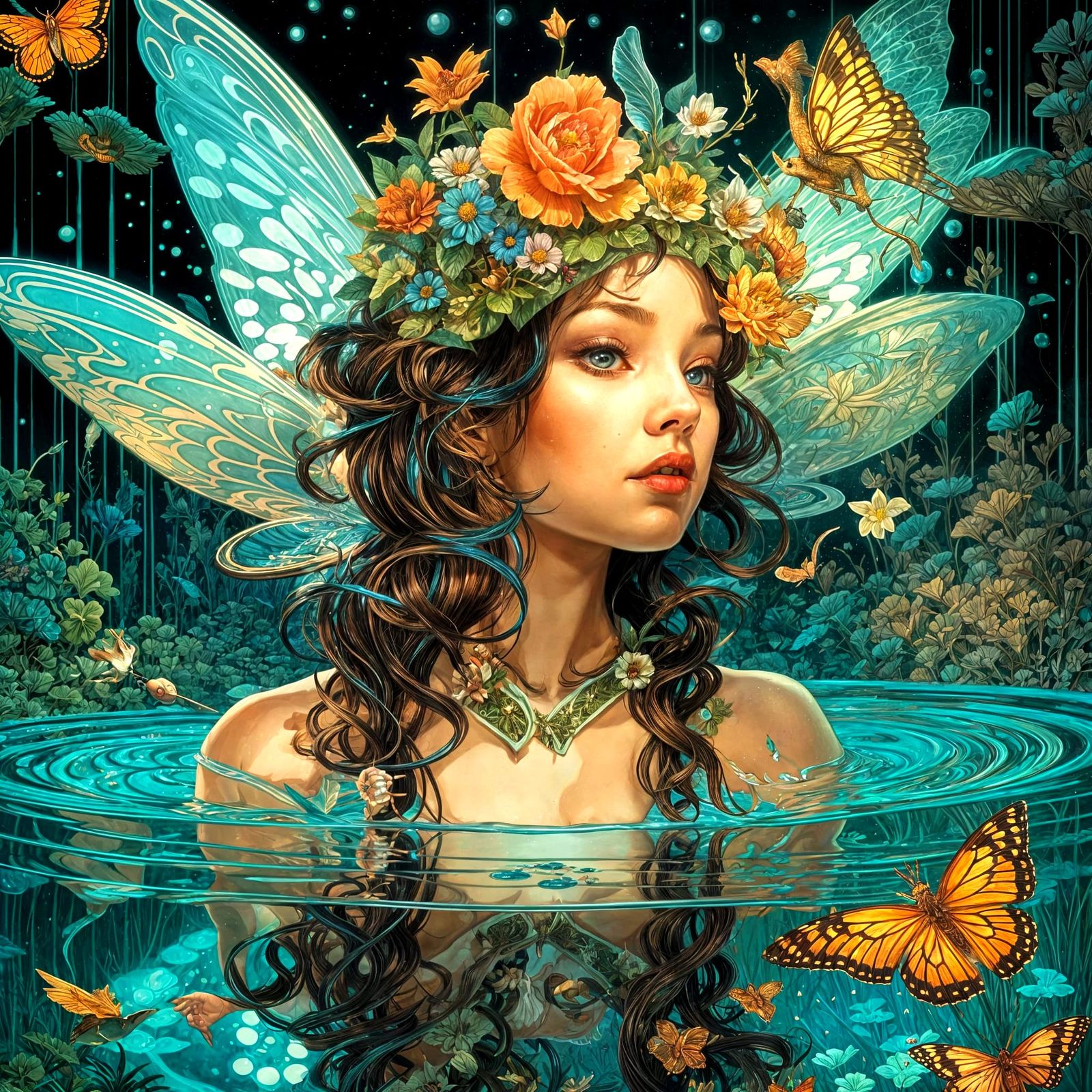 Fairy Princess Touches Mirrored Reflection: Digital Art