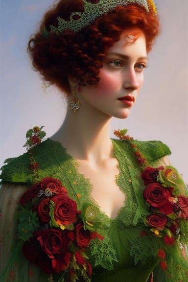 Red-Headed Goddess Portrait in Hyperrealistic Style