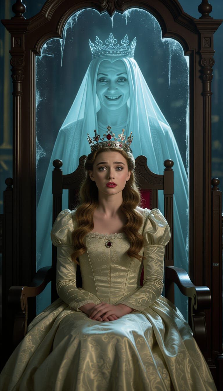 Shocked Woman on Throne in Mirror Realm