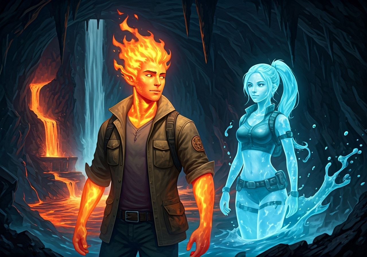 Fire and Water Elementals Explore Temple Ruins