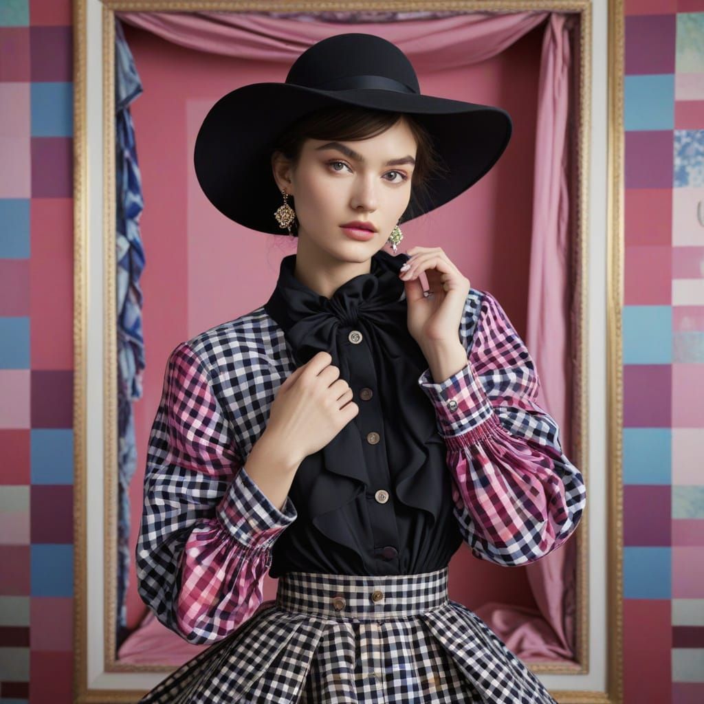 Elegant Gingham Ensemble in Vibrant Colors