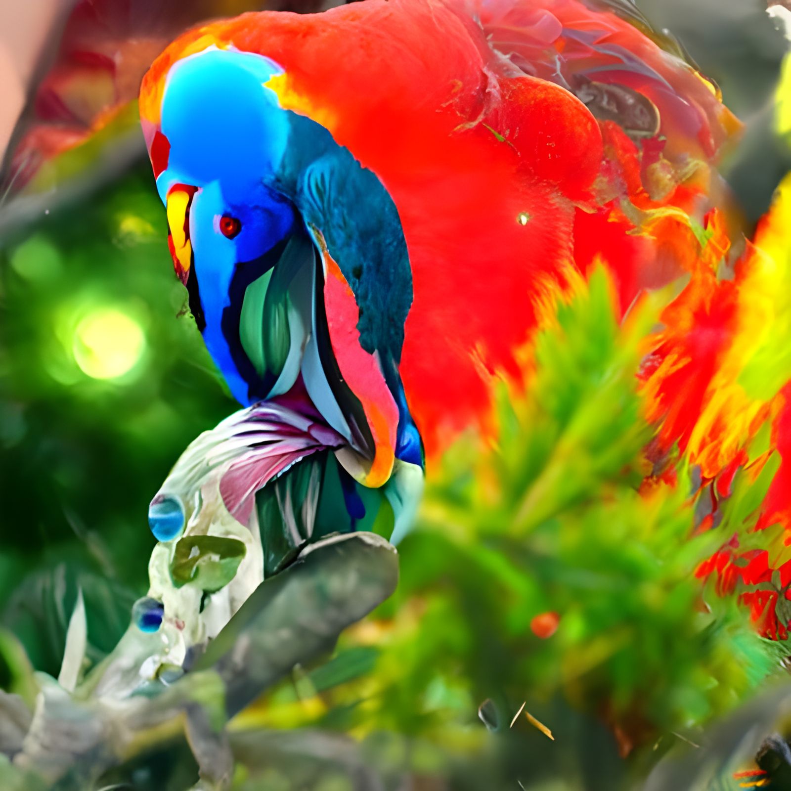Scarlet Macaw in Holographic Rainforest Illustration