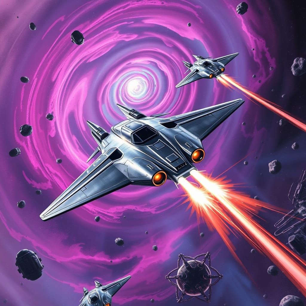 Space Dogfight Above Nebula in Futuristic Style
