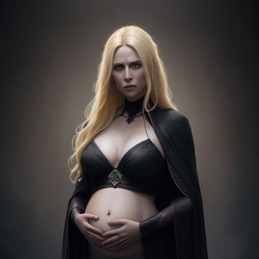 Pregnant Witch in Black Robe, Dark Fantasy Art