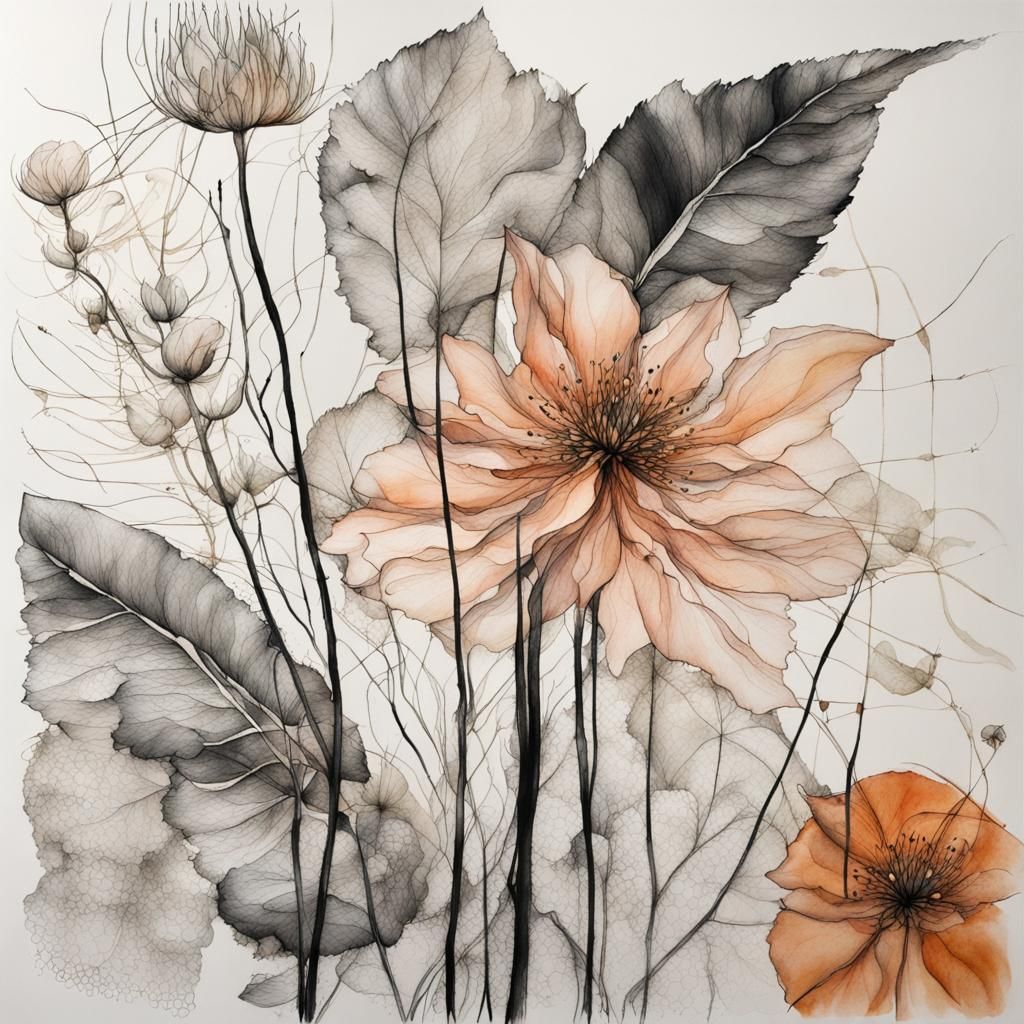 Botanical Ink Drawing: Abstract Plant Life in Detail