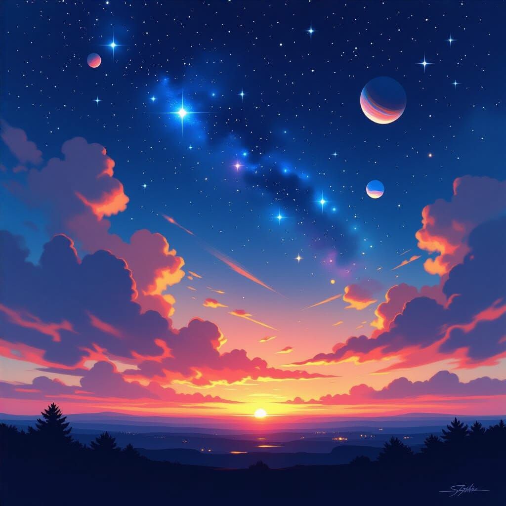 Ethereal Airbrushed Night Sky with Stars and Galaxies