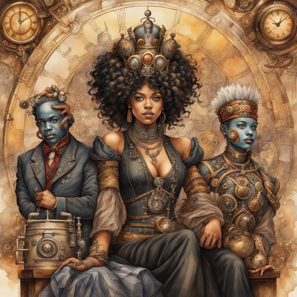 Steampunk Gypsy Crowning in Ancient Egyptian Cityscape
