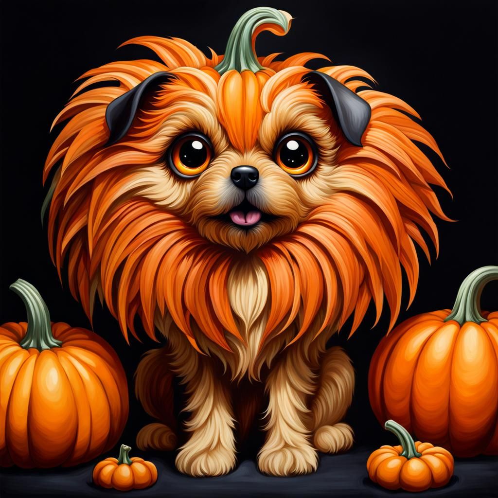 Cute Pumpkin Dog with Castle, Halloween Fantasy