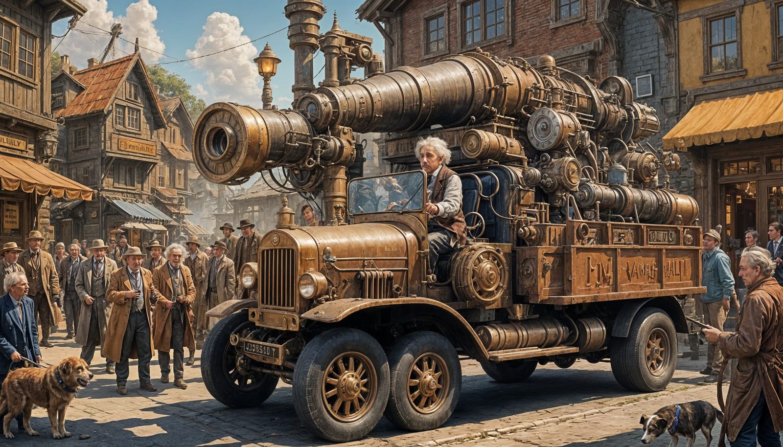 Einstein Drives Lorry with Telescope: Hyperrealistic Concept...
