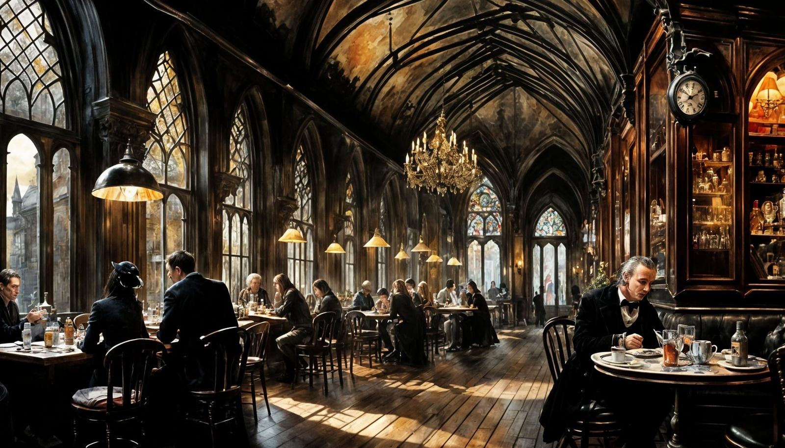 Gothic Cafe Interior Watercolour Painting