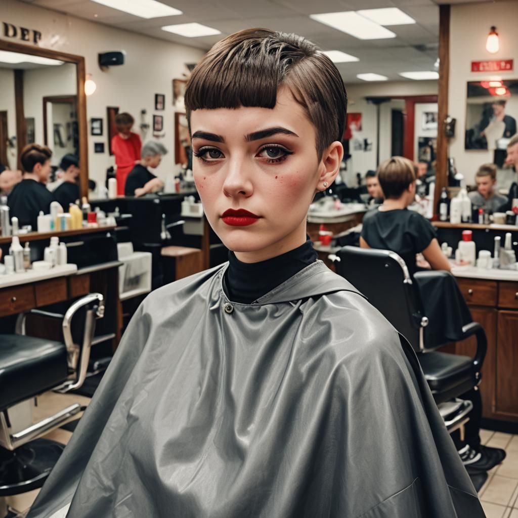 Girl's Forced Haircut in Barbershop: Portrait