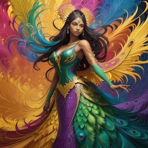 Dragon Peacock Woman in Abstract Expressionism Style