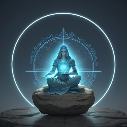 Mystical Woman Meditating Among Sacred Forms