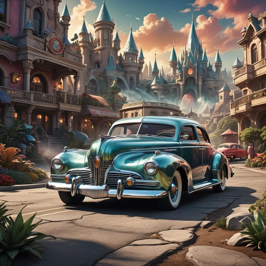 Dreamscape Car with Chrome Accents in Digital Art