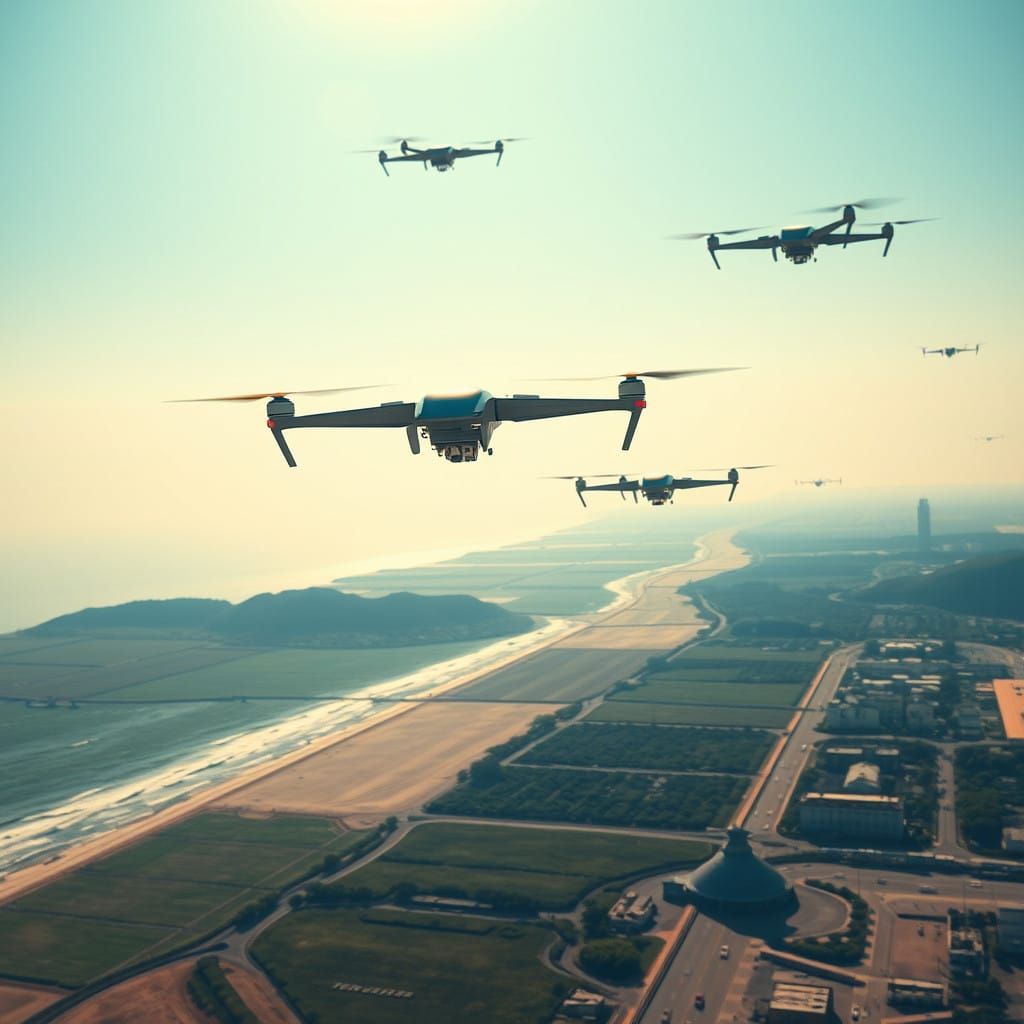 Drones Sail Over Jersey Shore in Vibrant Cyberpunk Style