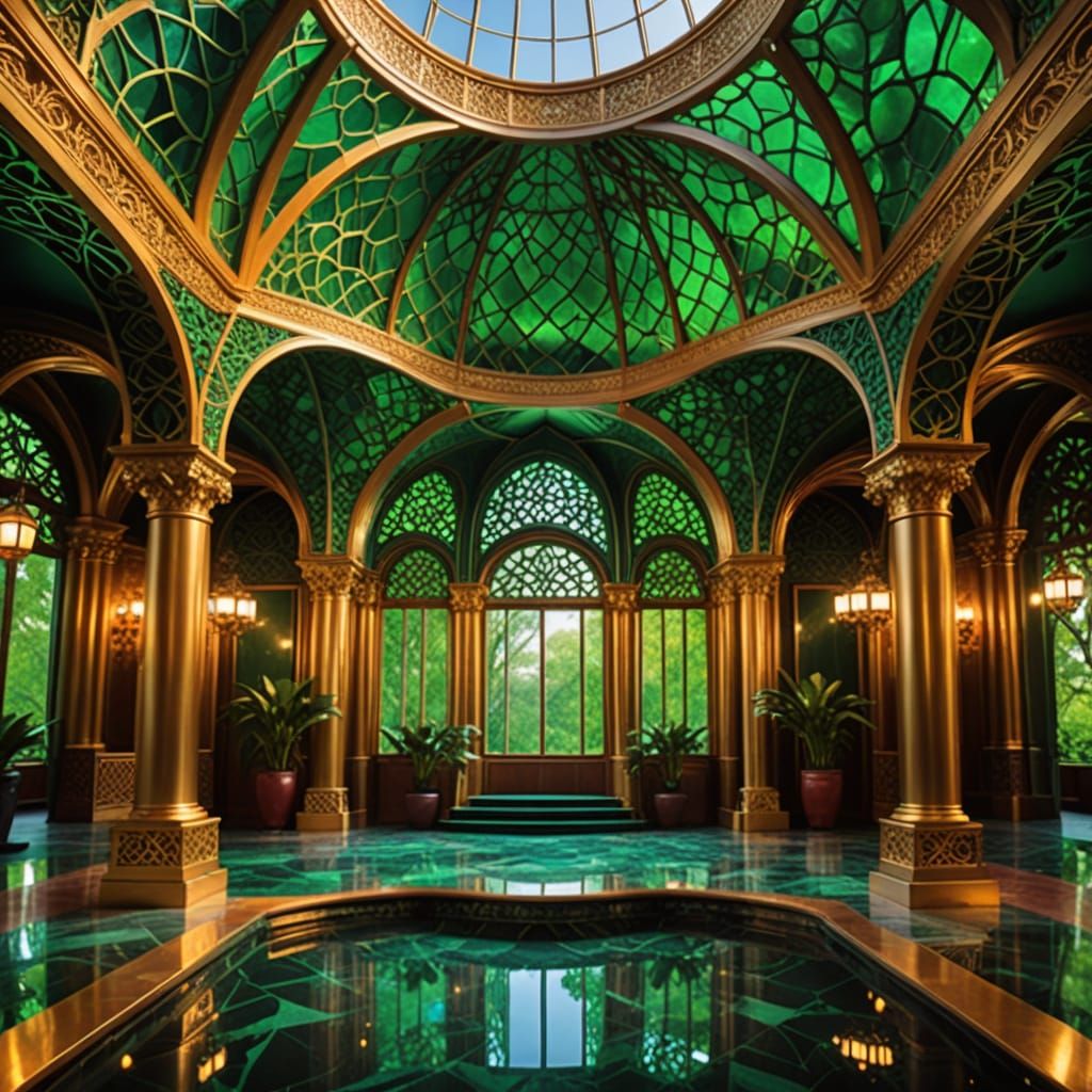 Elegant Pavilion with Copper Latticework in Surreal Style