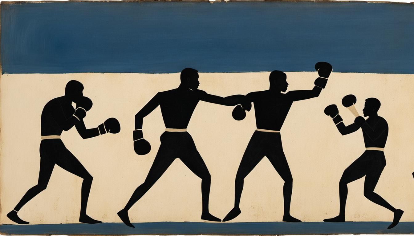 Men Boxing: Abstract Gouache Photoillustration