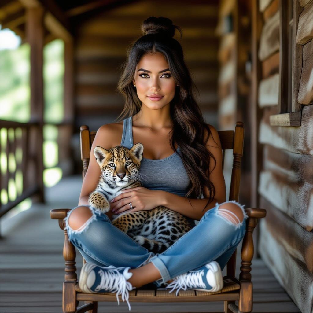 Woman with Jaguar Cub: Cinematic Photography