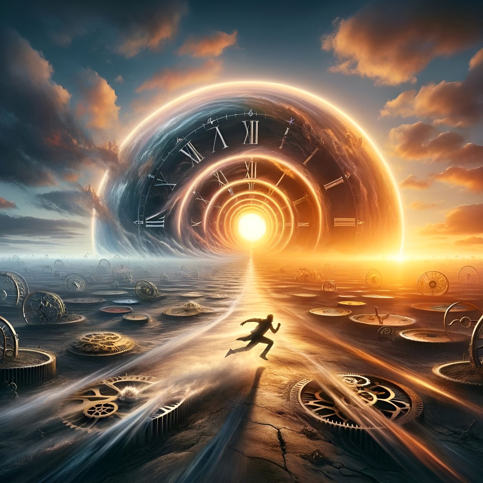 Surreal Sun Chasing Runner in Dreamscape