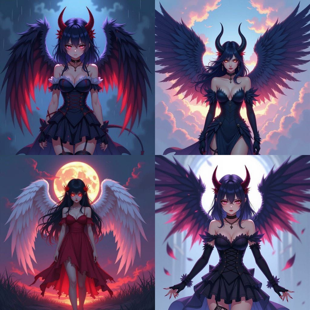 Anime Devil Girl With Broken Angel Wings