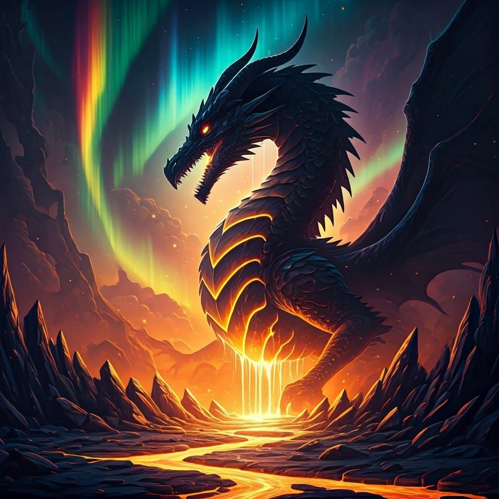 Dramatic Chiaroscuro Lava Dragon with Radiant Core