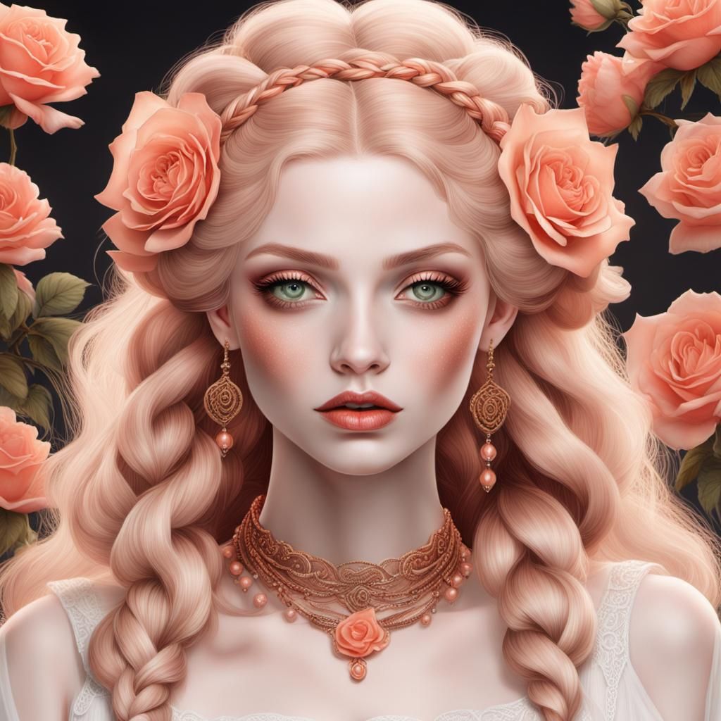 Young Woman with Rose-Gold and Coral Details
